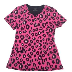 Cherokee Infinity Women’s Size XS pink black scrub top style 2629A